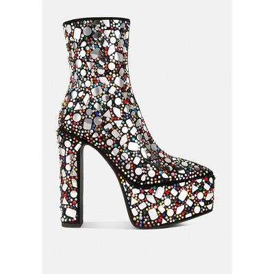 Fancy Mirror Embellished Platform High Heel Boots