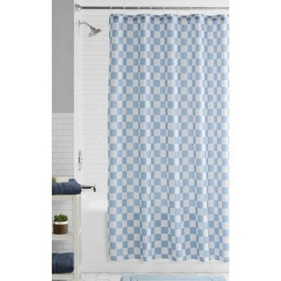 LunaLulinlk Blue Check Printed Fabric Shower Curtain, 72" x 72"