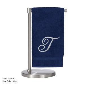 BC BARE COTTON Monogrammed Bath Towel, Personalized Gift, 27 x 54 inches - Set of 2 - Navy - Silver Script - 1 of 1