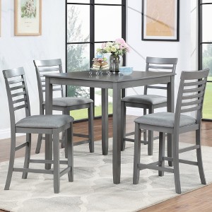 FONTOI Wooden Counter Height Dining Set with Square Table and Upholstered Ladder Back Chairs for Modern Home Kitchen Spaces, Gray, 34.5"*34.5"*36" - 1 of 4