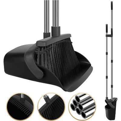 Broom and Dustpan Combo Set, 51" Long Handle Upright Broom with Self-Cleaning Dust Pan for Home and Kitchen