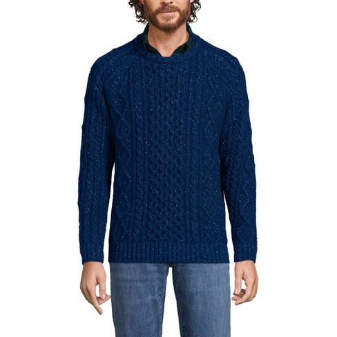 Lands' End Men's Tall Cotton Blend Aran Cable Crew Neck Sweater - Large ...