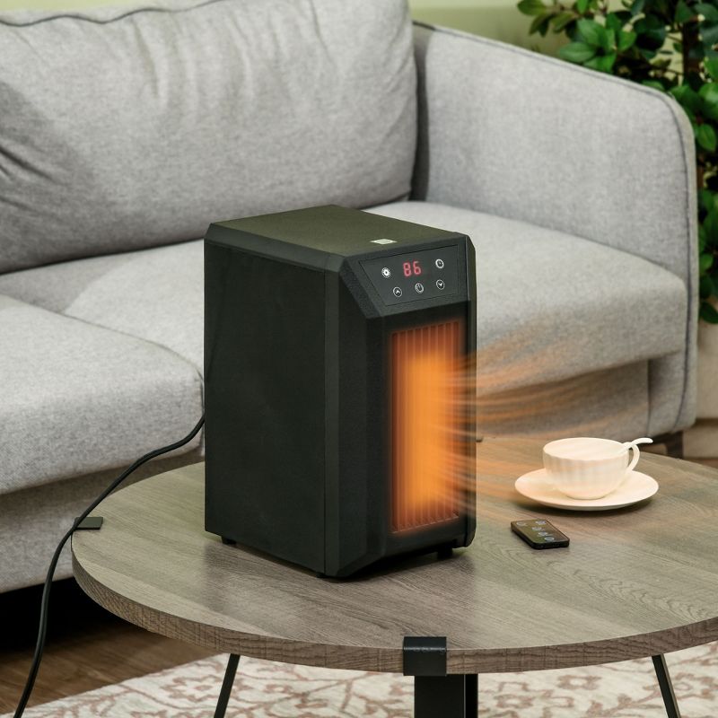 HOMCOM Space Heater for Indoor Use, 1500W Fast Heating Portable Electric Heater with Thermostat, 3 Modes, Remote, 12h Timer for Bedroom Desktop, 2 of 7