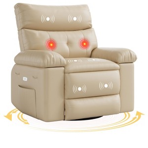 Swivel Electric Massage Chair Rocking Recliner Chair with Vibration & Heating, USB Power Glider, Overstuffed Faux Leather Lazy Sofa for Living Room - 1 of 4