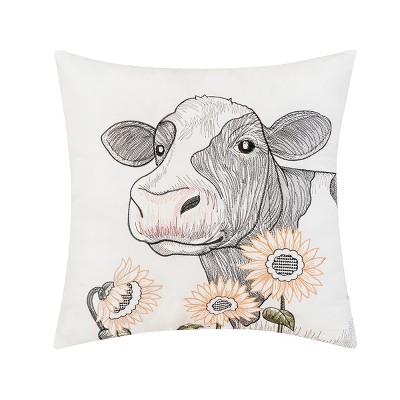 C&F Home 18" x 18" Happy Sunflower Cow Indoor / Outdoor Embroidered Throw Pillow