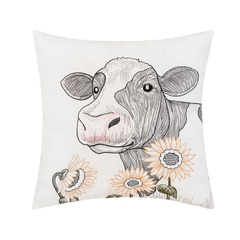 C&F Home 18" x 18" Happy Sunflower Cow Indoor / Outdoor Embroidered Throw Pillow, 1 of 4
