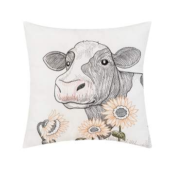 C&F Home 18" x 18" Happy Sunflower Cow Indoor / Outdoor Embroidered Throw Pillow