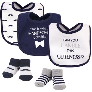 Hudson Baby Infant Boys Cotton Bib and Sock Set 5pk, Handle This Cuteness, One Size - 1 of 4