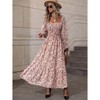 Womens Square Neck Puff Sleeve Dress Smocked Floral Elegant Flowy Midi Dress - 4 of 4