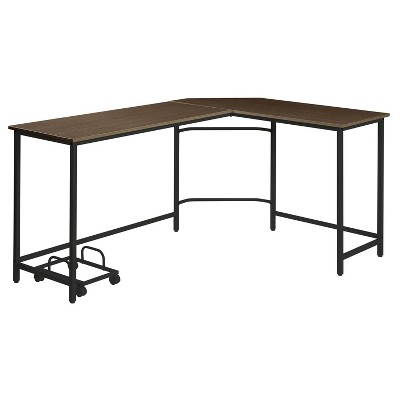 NicBex Home Office Desk L-Shaped Morden Computer Desk with 4 Wheel CPU Holder, Wooden Desktop and Metal Legs for Study and Work