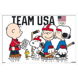 Trends International Team USA x Peanuts – Olympic Hockey Team Framed Wall Poster Prints - 1 of 4