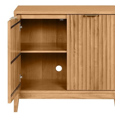Warm Pine Fluted Storage Cabinet with Brass Handles