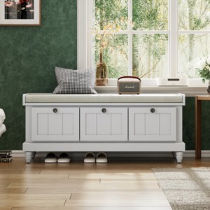 Classic Shoe Bench With Cushion And 3 Drawers, Fluted Entryway Bench With Storage For Living Room, Entryway Bench With Storage-Cuddlewood - 1 of 4