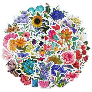 Wrapables Waterproof Vinyl Stickers for Water Bottles, Laptop, Phones, Skateboards, Decals for Teens, 80pcs, Floral Bouquet - 1 of 4