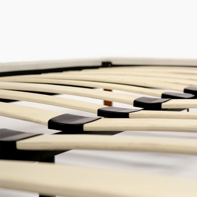Ivory Linen Upholstered King Bed Frame with Slats