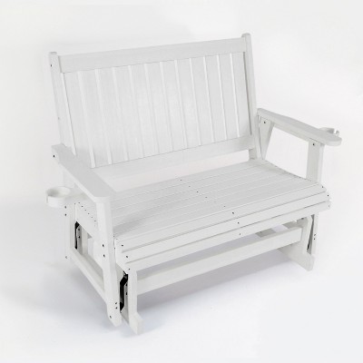 Fortune Candy Poly Lumber Patio Glider 2 Seater with Ergonomic Deep Seat, High Backrest, Cup Holders, for Outdoor Garden, Yard, or Deck