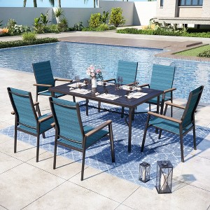 Captiva Designs 7pc Patio Dining Set with Geometric Pattern Rectangle Table & Sling Chairs with Wood-look Armrest - 1 of 4
