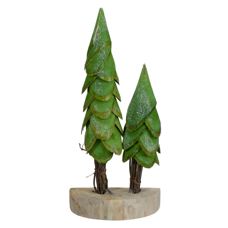 Northlight 9" Brown and Green Christmas Trees on a Wooden Base Tabletop Decor, 1 of 8