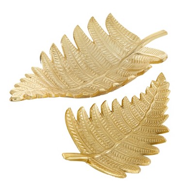 Set of 2 Contemporary Leaf Trays Gold - Olivia & May