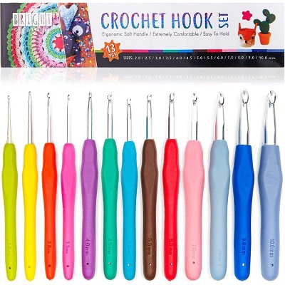 Bright Creations 13 Pack Aluminum Crochet Hooks & Needles Set with Ergonomic Handles & 2mm-10mm Hook Sizes for Knitting