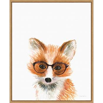 16"x20" Fox in Glasses Artwork by Mercedes Lopez Charro, Framed Wall Canvas, Hand-Stretched, Fade-Resistant Inks, Amanti Art