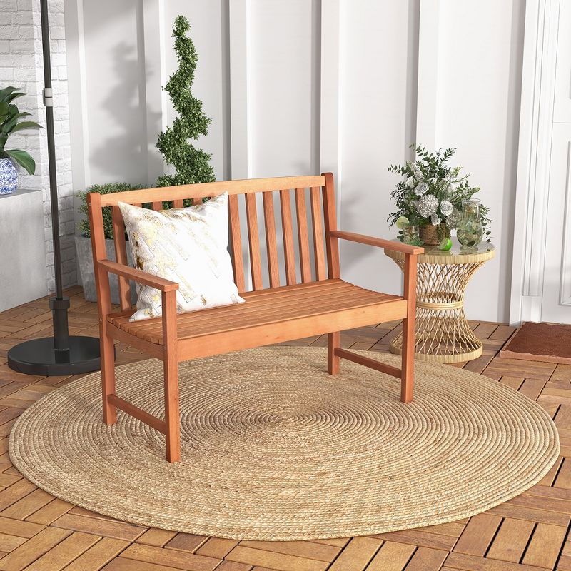 Tangkula Patio Wood Bench 2-Seat Outdoor Bench w/ Cozy Armrests & Backrest, 2 of 10