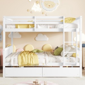 NicBex Modern Full Over Full Rubber Wood Loft and Bunk Bed with 2 Drawers, Full Size Loft and Bunk Bed with Ladder and Safety Guardrails - 1 of 4