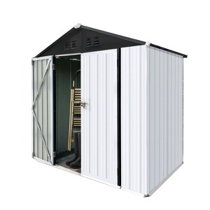 Gulches Outdoor storage sheds 4FTx6FT Apex roof for Garbage Cans, Garden Accessories, Backyard, and Patio Use, Vanilla, White+Black - 1 of 4