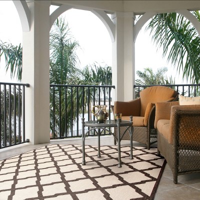 Cream and Brown 8' x 10' Stain-Resistant Synthetic Rug