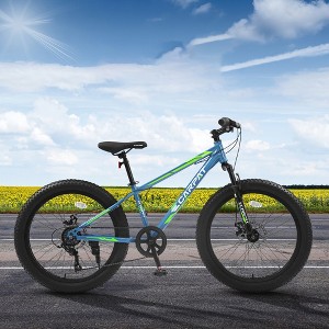 YONWAY 24 Inch Fat Tire Bike, 7 Speeds Mountain Bike, Mountain Trail Bike, Dual Disc Brake,High-Carbon Steel Frame,Front Suspension For Urban Commuter - 1 of 4