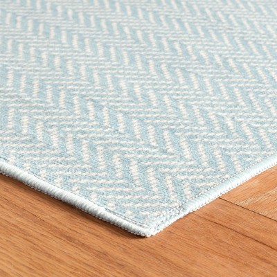 Blue Herringbone Pattern Washable Synthetic Rug 2' x 3'