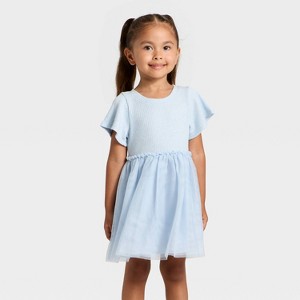 Toddler Girls' Short Sleeve Sparkle Ribbed Tulle Dress - Cat & Jack™ - 1 of 3