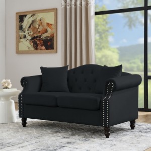 57" Velvet Chesterfield 2-Seater Sofa, Tufted Couch with Rolled Arms & Nailhead Trim for Living Room - 1 of 4