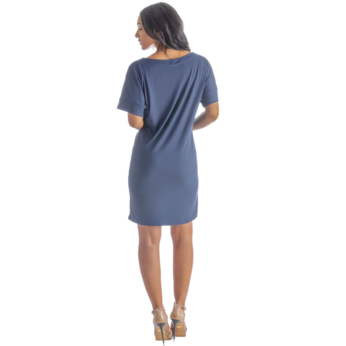 Womens V-Neck Short Sleeve Knee Length T Shirt Dress - 24seven Comfort Apparel™ - thumbnail 9