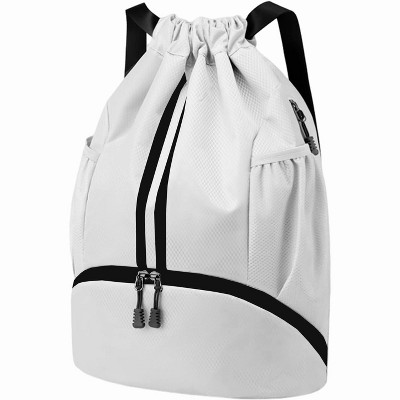 Drawstring Sports Backpack with Shoe and Wet Pockets, Water-Resistant Gym & Swim Bag for Men and Women