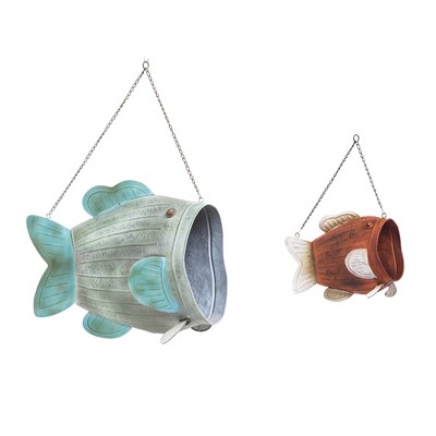 Evergreen Vintage Hanging Metal Fish Planters, Set of 2