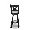 2-piece swivel bar stool set, upholstered seat, nailhead trim, footstool, wooden dining furniture, black - 4 of 4