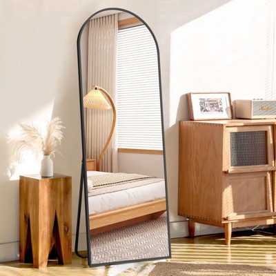 FURNIinspire Full Length Mirrors Floor Standing Body Mirror, Arched Mirror Room Decor Long Dressing Mirror for Bedroom, Black, 18"*58"