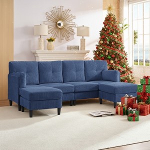Mjkone Corduroy U-Shape Modular Convertible Sectional Sofa Couch,Upholstered 4-Seater Sofa with Movable Ottoman - 1 of 4