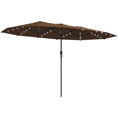 Outsunny Double-Sided Sun Umbrella, Outdoor Garden Parasol, Patio Sun Shade with LED Solar Light, Coffee