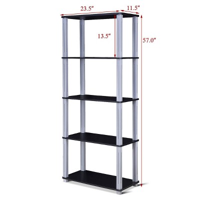 Compact 5-Tier Black PVC Veneered MDF Storage Shelf