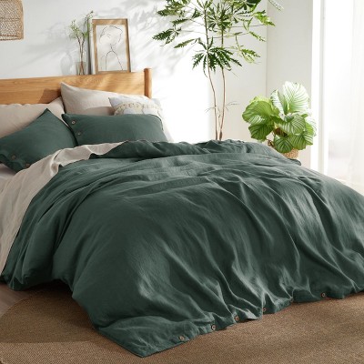 3 Pieces Linen Soft & Cozy Duvet Cover Linen Cotton Blend Bedding Set Tropical Plants Beige Color Cooling Bedding