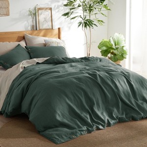 3 Pieces Linen Soft & Cozy Duvet Cover Linen Cotton Blend Bedding Set Tropical Plants Beige Color Cooling Bedding - 1 of 4