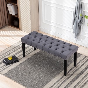 TinyHomieHeng Ming Upholstered Tufted Velvet Bench Ottoman Dark Gray - 1 of 4