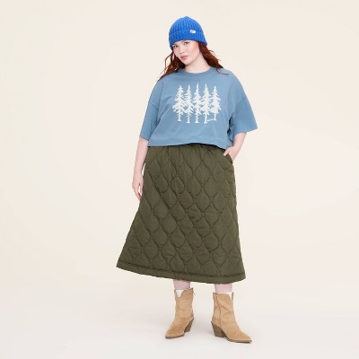 Women's Quilted Midi A-Line Skirt - Woolrich x Target Olive Green