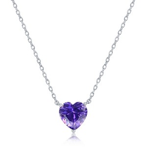 Bella Silver Sterling Silver 8MM Amethyst "Feburary" Heart Perciosa Crystal Necklace - Purple - 16+2 Inch - 1 of 2