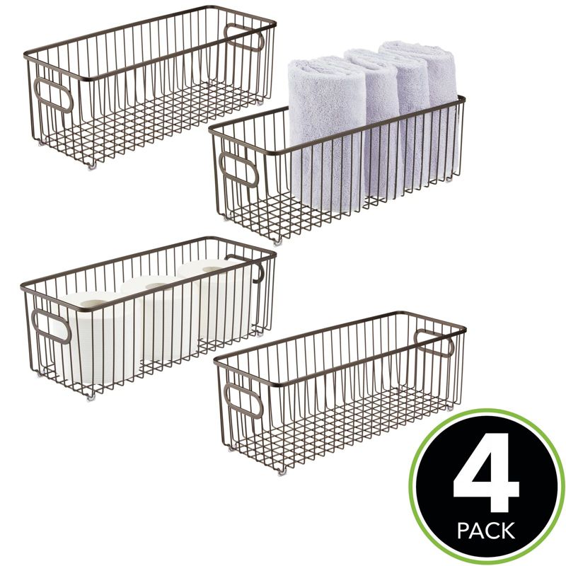 mDesign Deep Metal Bathroom Storage Organizer Basket Bin, 4 Pack, 3 of 9