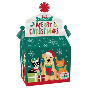 Big Dot of Happiness Christmas Pets - Treat Box Party Favors - Cats and Dogs Holiday Party Goodie Gable Boxes - Set of 12