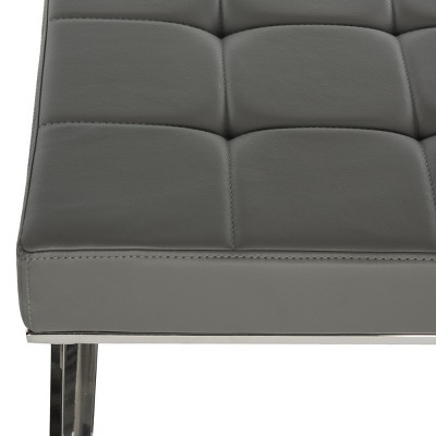 Transitional Micha Round Ottoman in Gray with Silver Stainless Steel