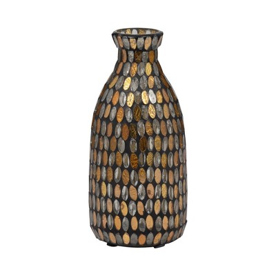 Bronze and Copper Mosaic Glass Decorative Vase, 9"